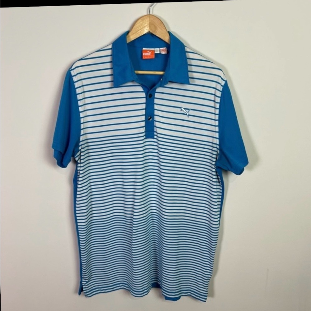 Puma Sport Lifestyle Blue White Striped Polo Shirt Mens X Large